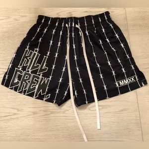 KILL CREW BARBWIRE MUAY THAI SHORT MID THIGH CUT - BLACK/WHITE SIZE SMALL